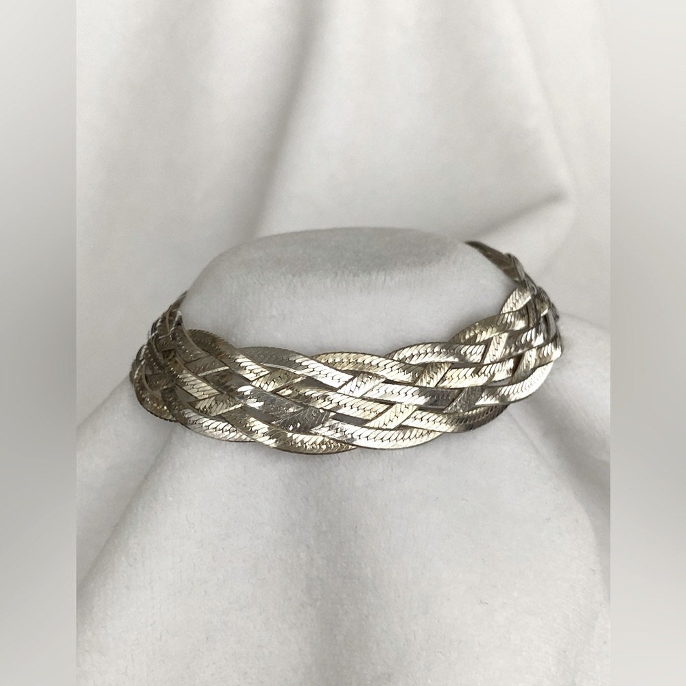 Vintage Sterling Silver Flat Braided Textured Bracelet